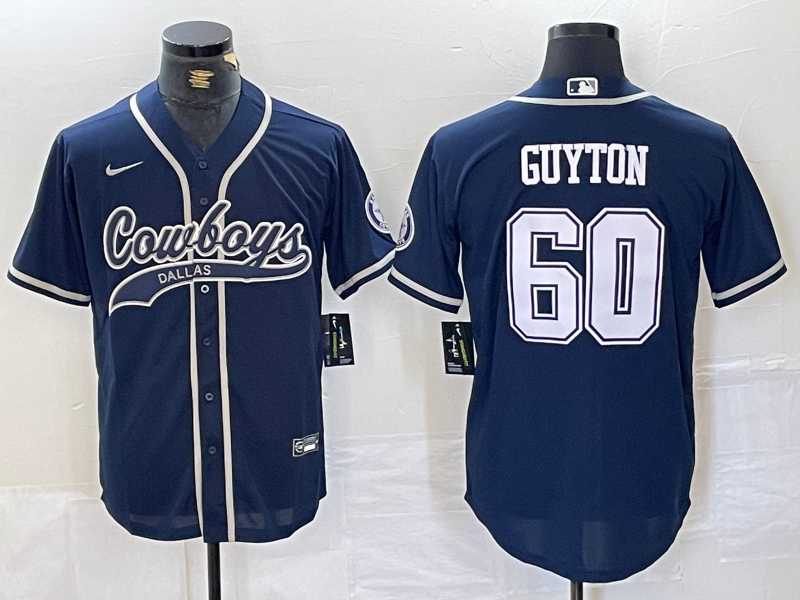 Men%27s Dallas Cowboys #60 Tyler Guyton Navy Cool Base Stitched Baseball Jersey